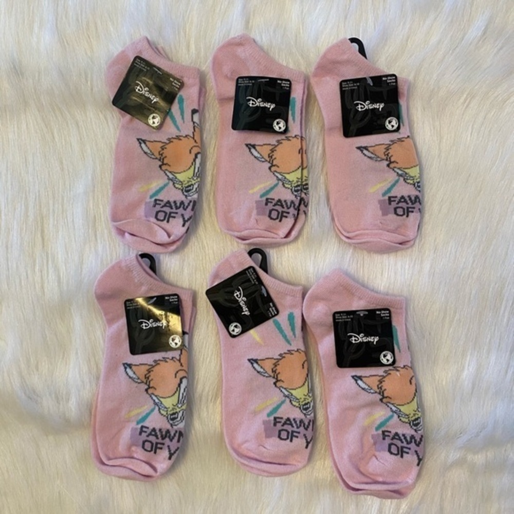 Disney Bambi Socks Womens Size 9-11 Pink No Show Bundle Lot Of 6